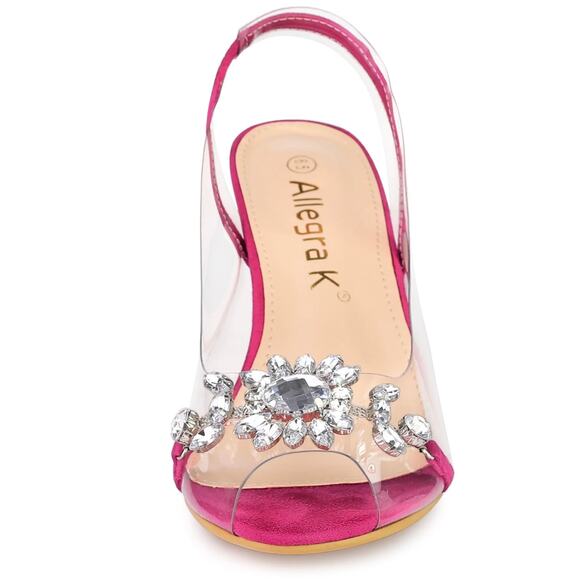 Allegra K 9 hot pink Clear slingback flower rhinestone peep toe heel sandals New - Picture 2 of 7
